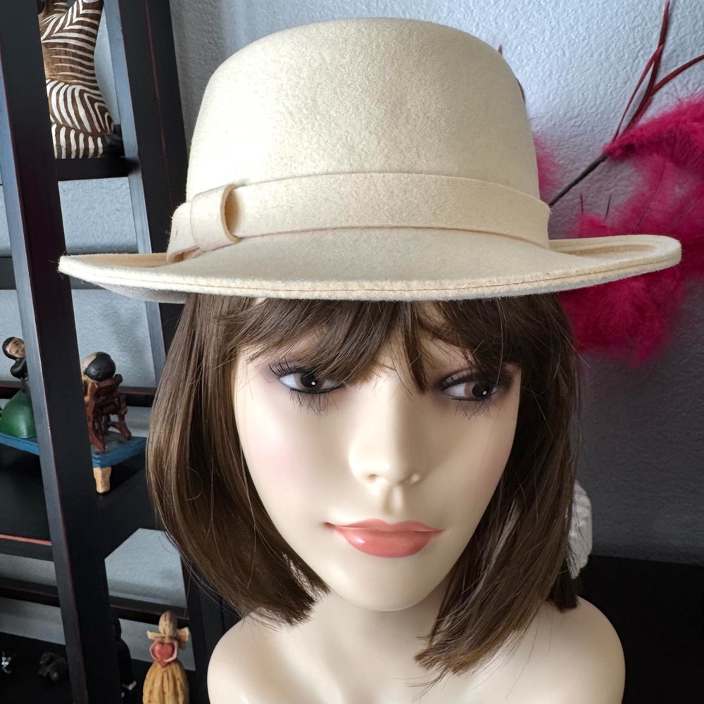Saks 5th Avenue Cream Wool Fedora - Picture 2 of 11